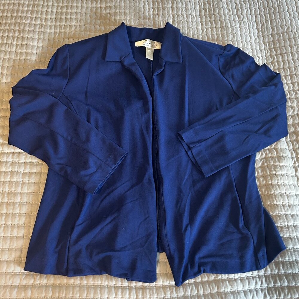 American Glamour Badgley Mischka Women’s Open Front Blazer Blue Large Career